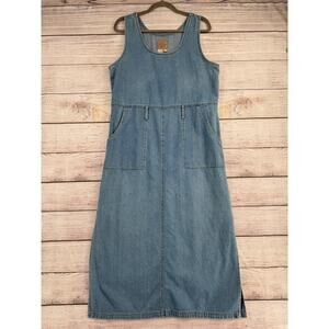 Vintage AMI Denim Maxi Dress Women's Large Blue Medium Wash A-Line Pockets